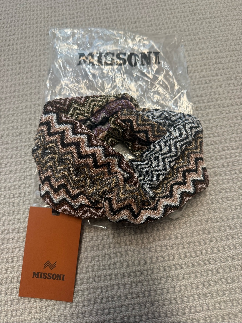 Missoni Metallic Zigzag Knit Hair headband in Multi-Tone Bronze and Silver